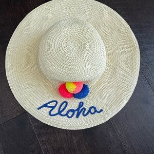 Kids Straw Hat with Multicolor Pom Poms
